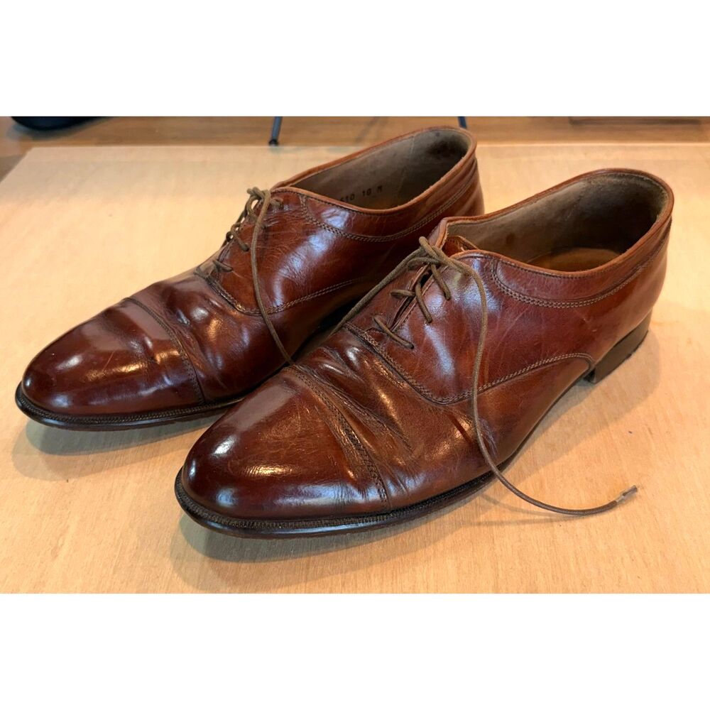 Johnston & Murphy Mens Brown Leather Cap Toe Oxford Dress Shoes 10 M Italy